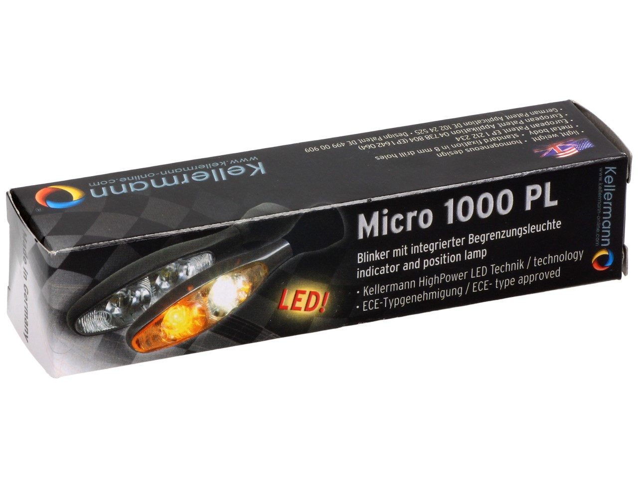 Clignotant Kellermann avec feu de position, Micro 1000 PL, acier, LED, VL/VR, 12 V, noir satiné