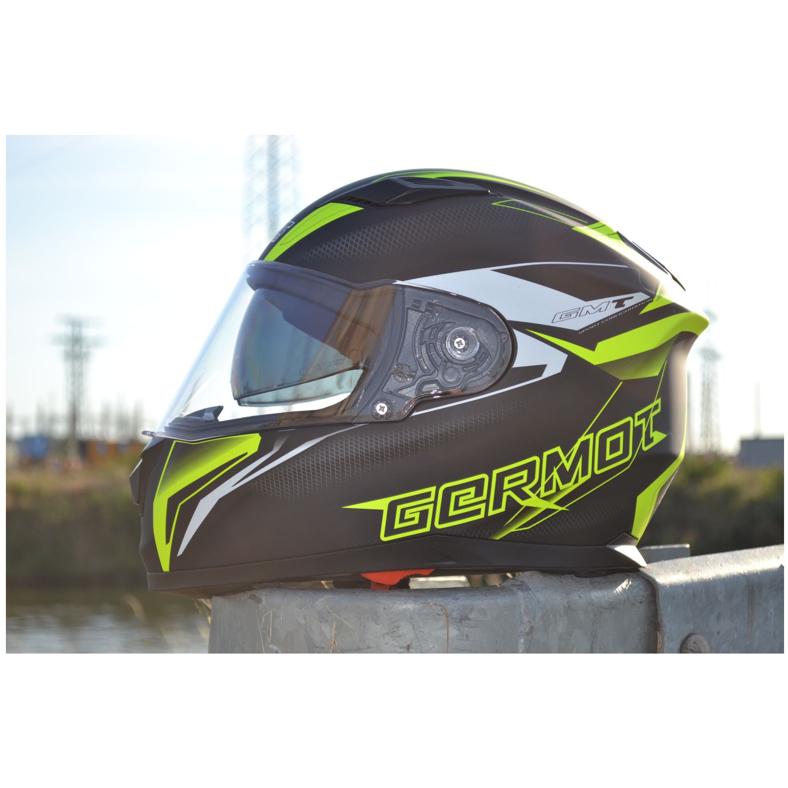 Germot casque intégral GM 330, noir mat/jaune fluo