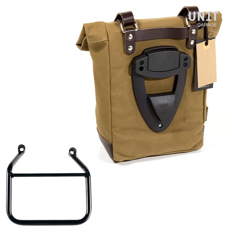 Sacoche latérale gauche en toile 10L-14L + cadre Triumph Scrambler 400 X - Beige/Brun