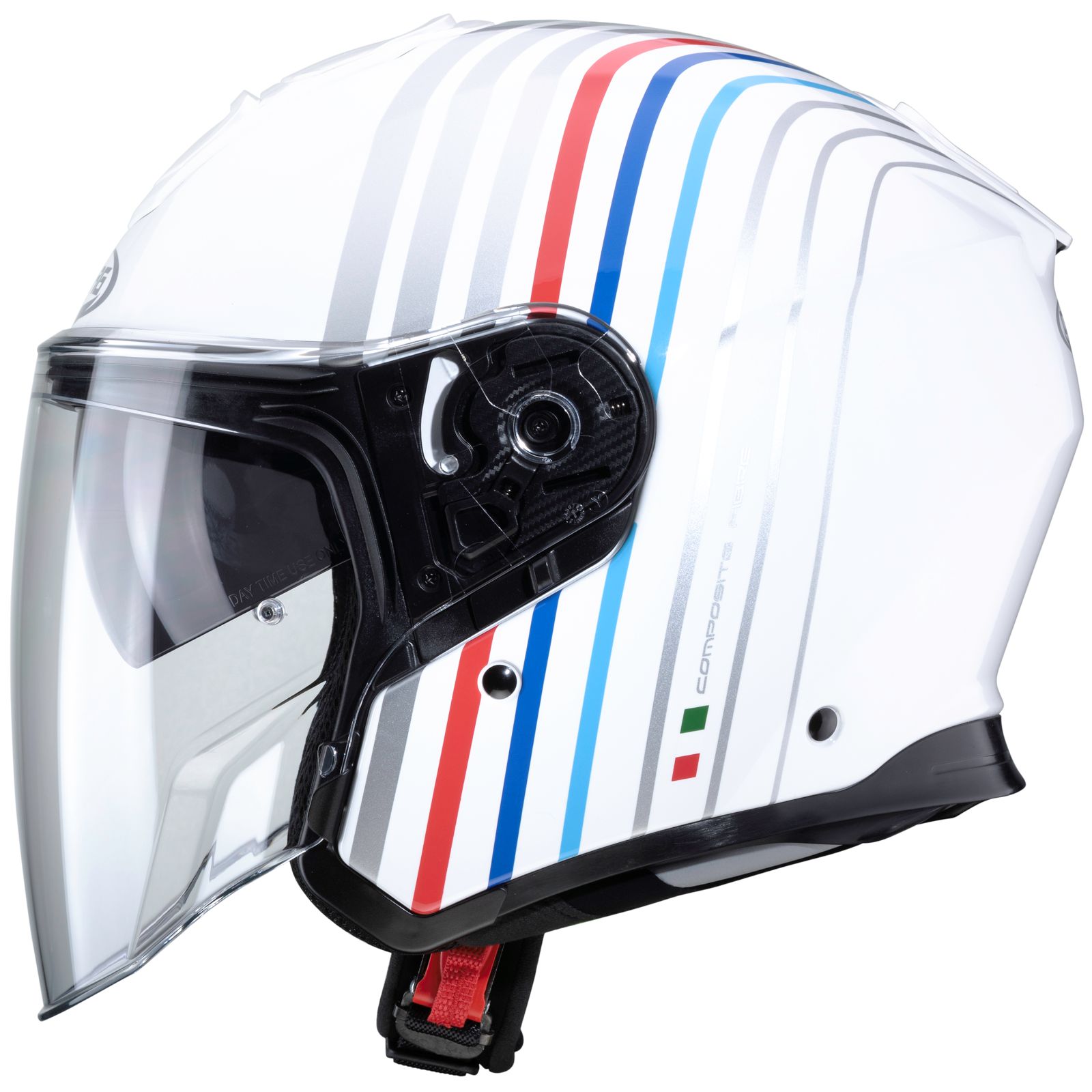 Caberg casque Flyon Bakari, blanc/argent-bleu-rouge