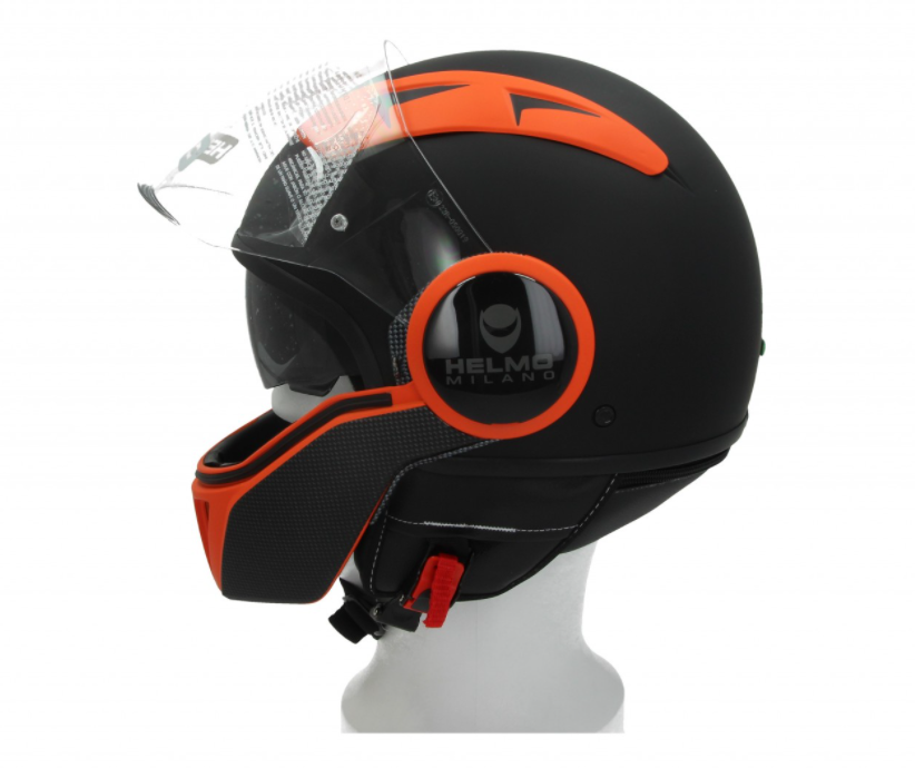 Casque jet Helmo Milano Full, FuoriRotta Premium, noir, orange, mat