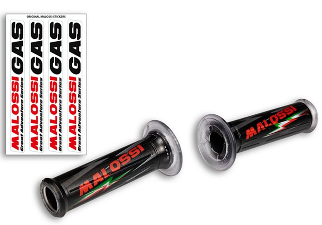 Poignées MALOSSI pour Vespa GTS/GTS Super/GT/GT L 125-300ccm, noir, avec ouverture sur l'extrémité du guidon