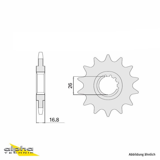 Pignon caoutchouté, 16 dents, pas 530