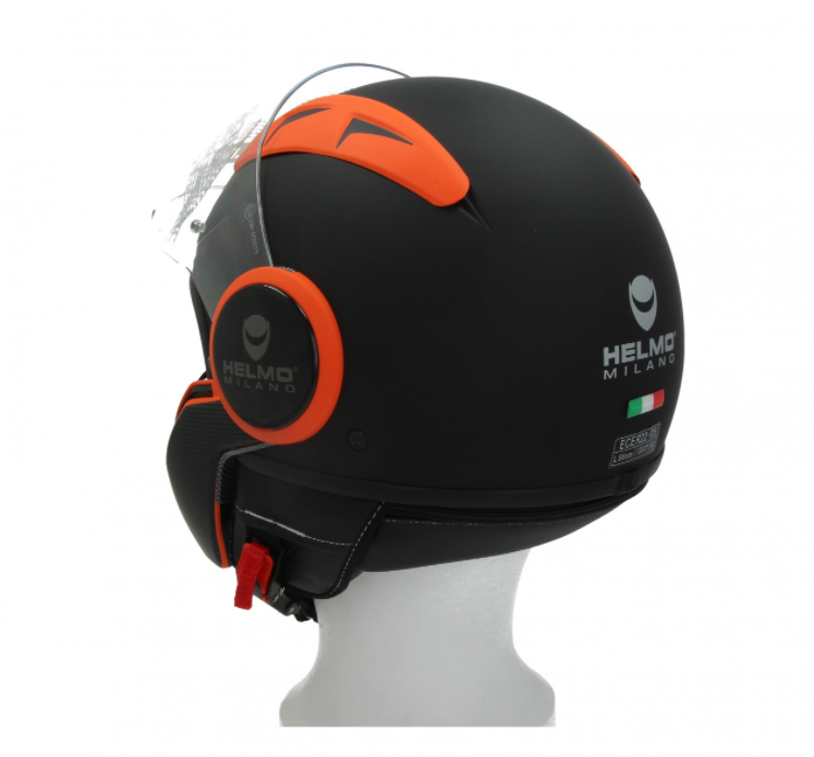 Casque jet Helmo Milano Full, FuoriRotta Premium, noir, orange, mat