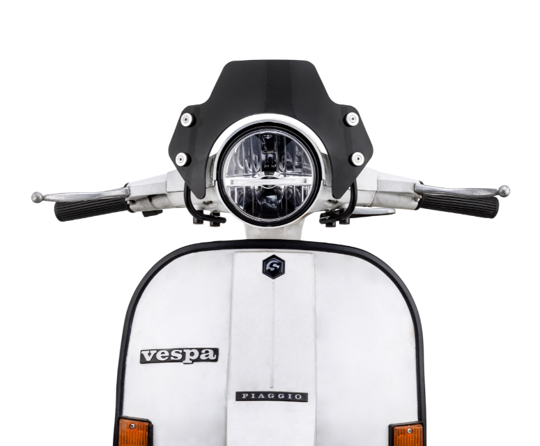 Flyscreen pour Vespa PX 80-200ccm, support argenté, teinté noir
