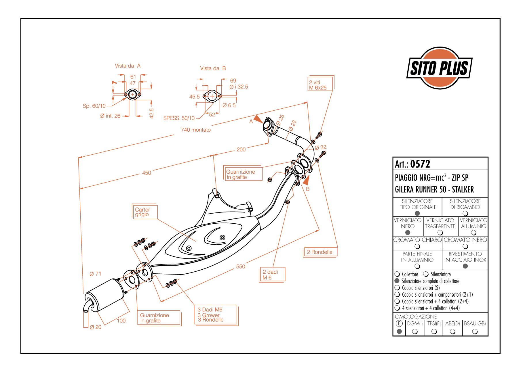 Sito / LeoVince Système d'échappement Sito Plus,acier, Full System pour ZIP SP / NRG