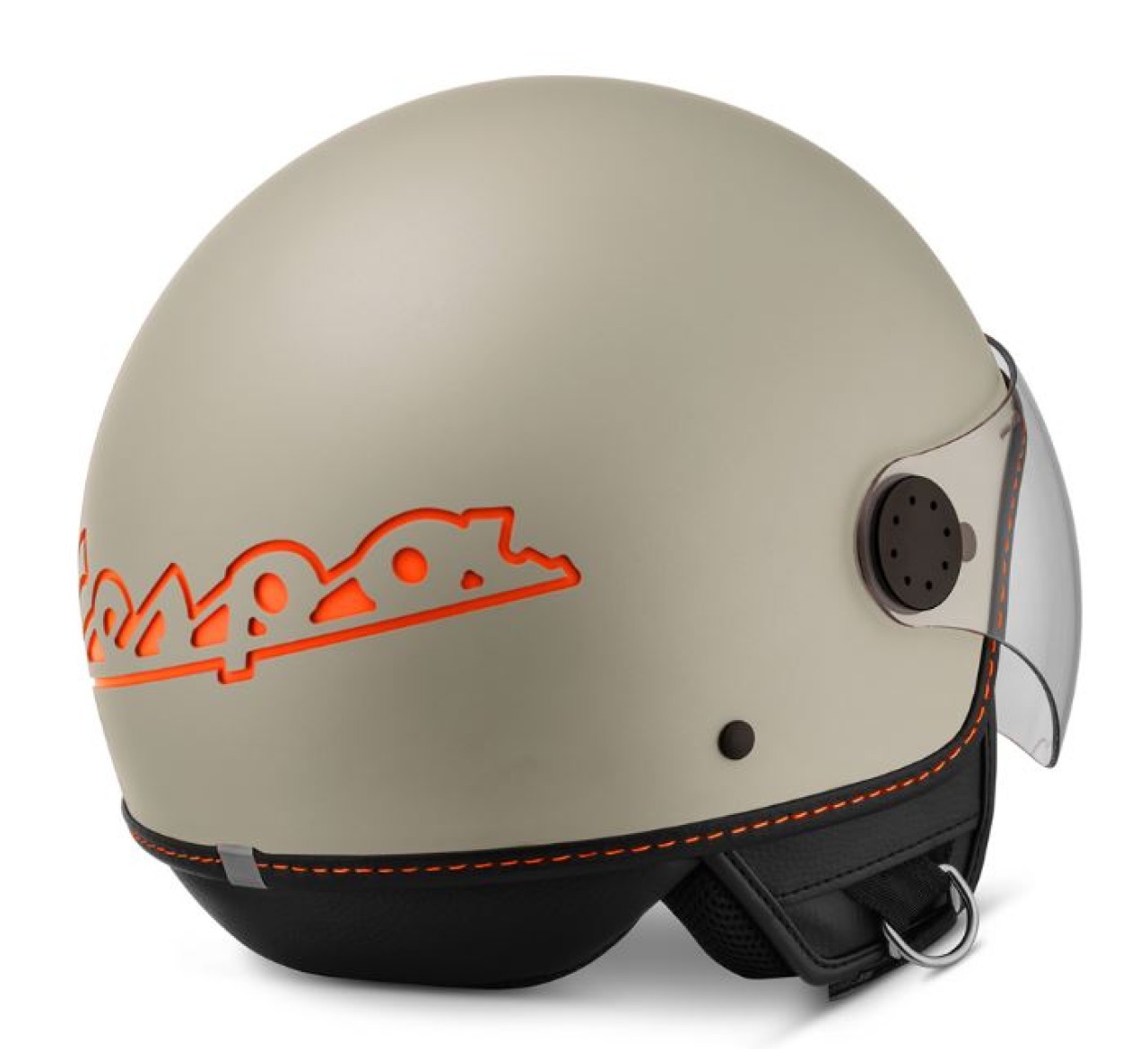 Casque jet Vespa, visière longue Vespa, beige mat / orange