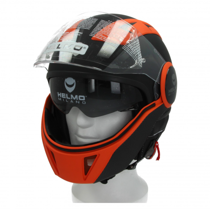 Casque jet Helmo Milano Full, FuoriRotta Premium, noir, orange, mat