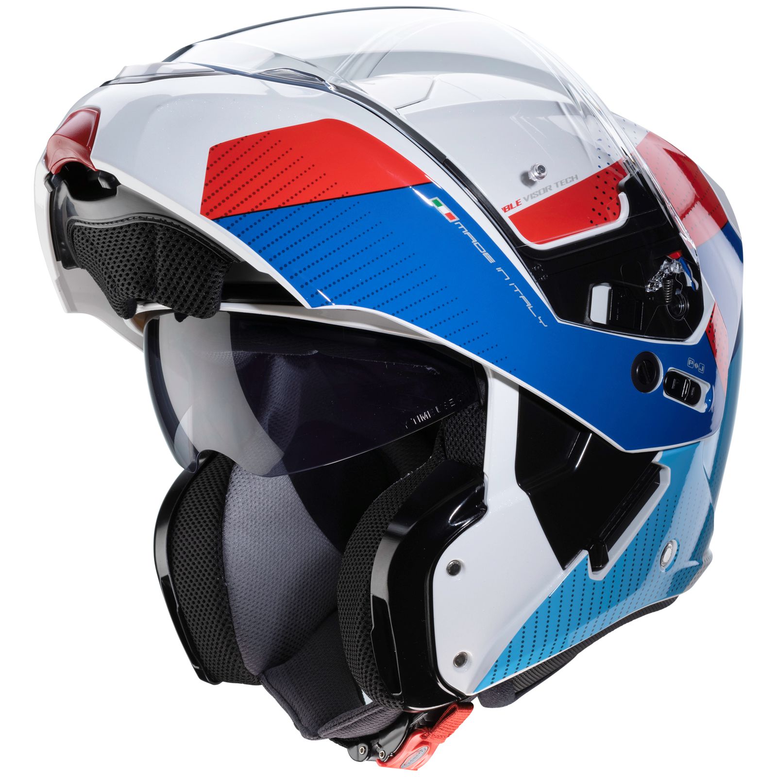Caberg casque Horus Scout, blanc métallisé/rouge-bleu