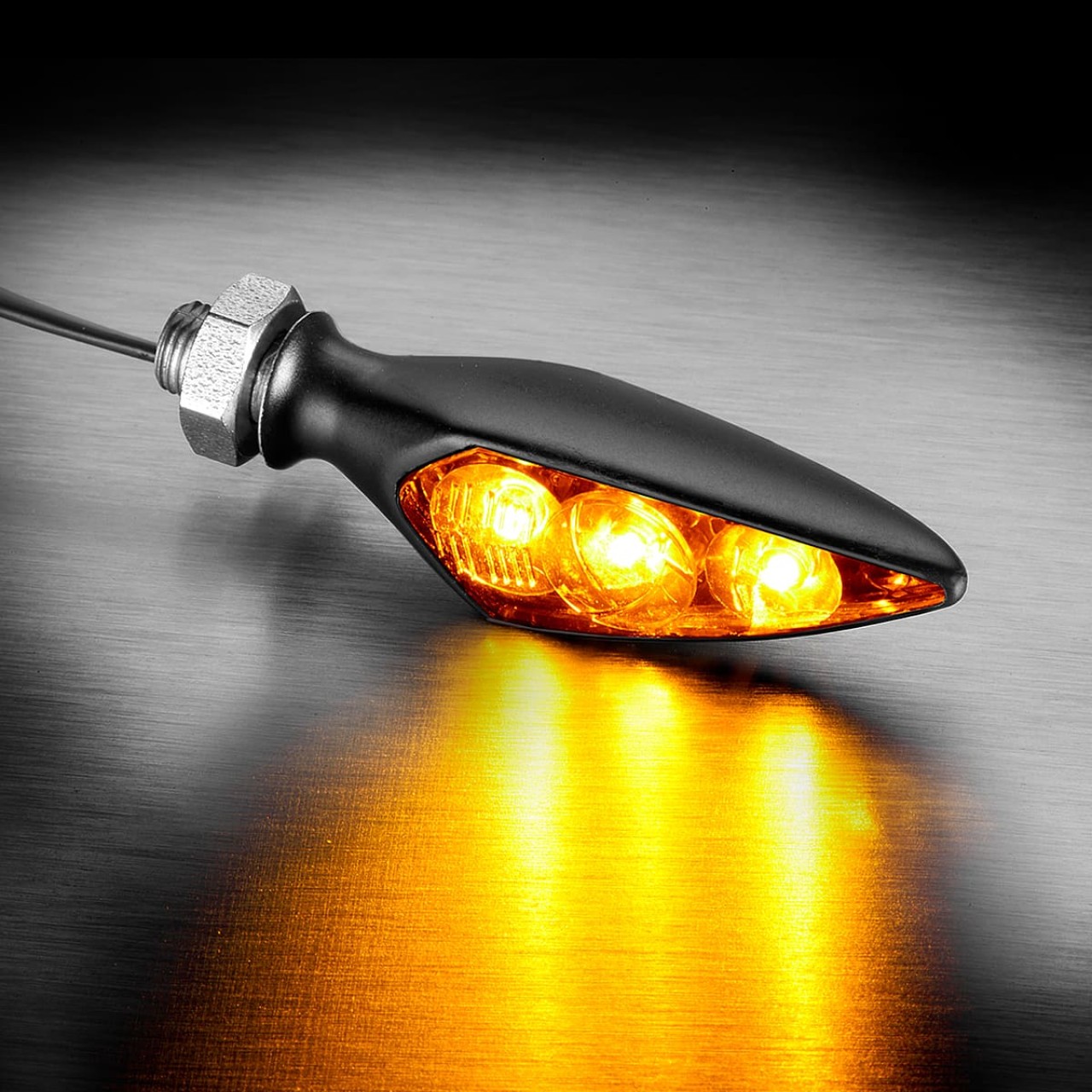 Clignotants Kellermann, Rhombus S Dark, aluminium, LED, VR/HL, 12 V, noir satiné, M5x0,5x6,5