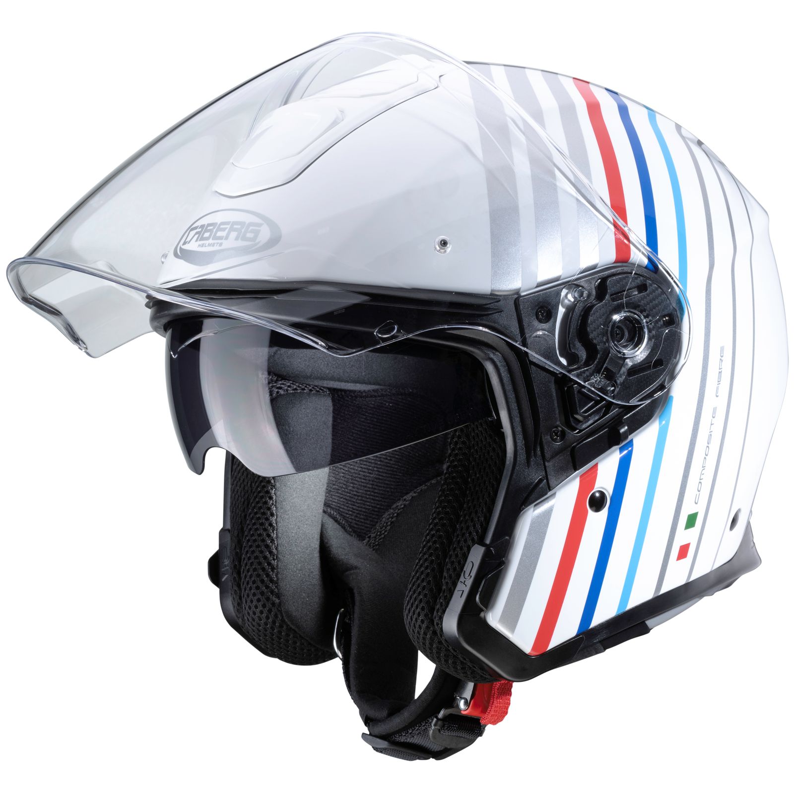 Caberg casque Flyon Bakari, blanc/argent-bleu-rouge