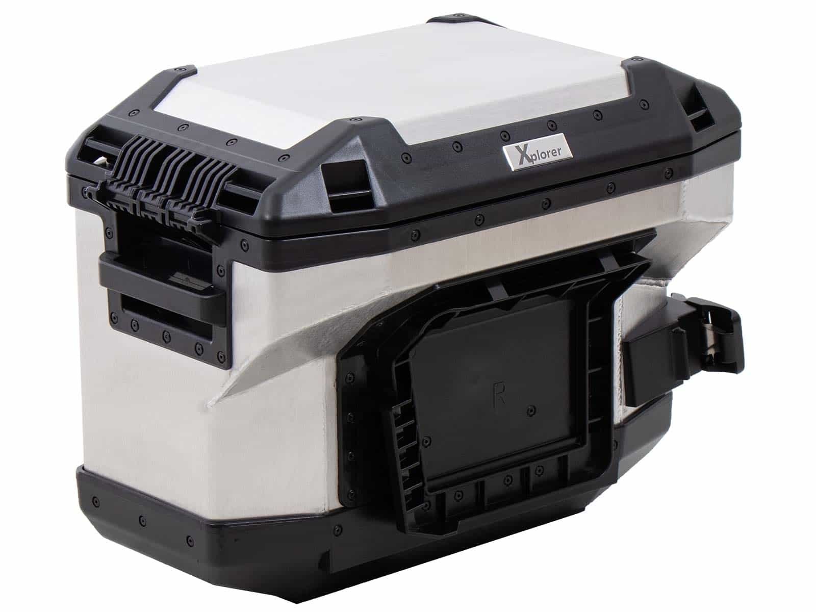 Valises latérales Alu Xplorer 37 Cutout (évidées pour le pot d'échappement) droit argenté Hepco & Becker