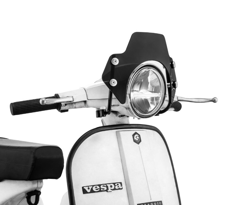 Flyscreen pour Vespa PX 80-200ccm, supports noirs, teinté noir