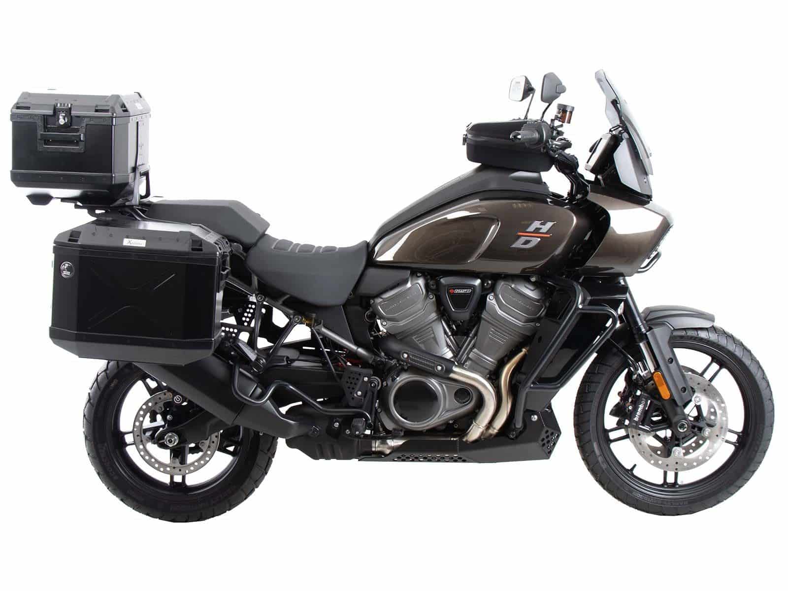 Kit de support de valises Cutout y compris kit de valises Xplorer Cutout noir pour Harley Davidson Pan America (21-)