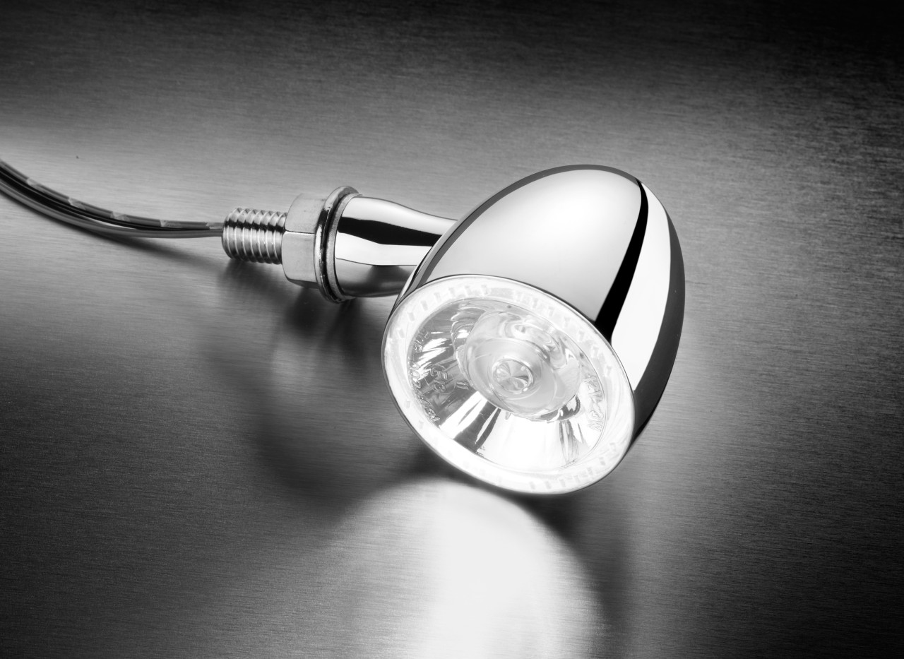 Clignotant Kellermann avec feu de position, Bullet 1000 PL white, acier, LED, VL/VR, 12 V, chrome brillant