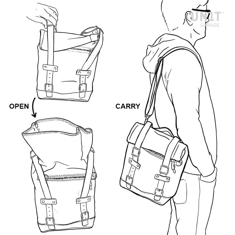 Sacoche latérale gauche en toile 10L-14L + cadre Triumph Scrambler 400 X - noir/noir