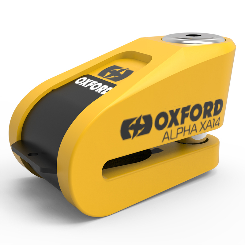 Oxford Alpha XA14 Antivol de frein à disque avec alarme - Ø14mm Acier inoxydable Noir/Jaune
