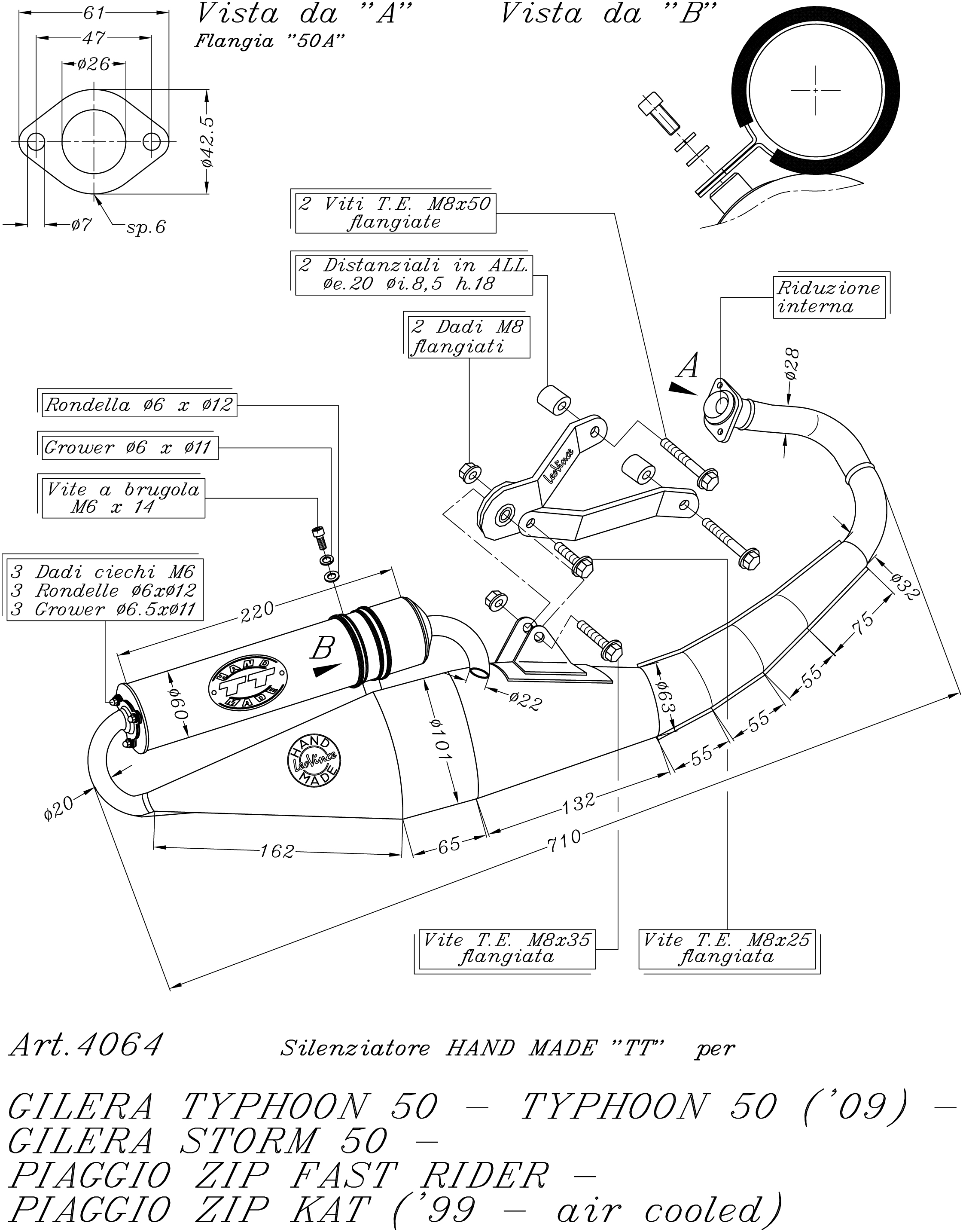 Système d'échappement LeoVince Hand Made TT, acier, Full System pour Typhoon / ZIP