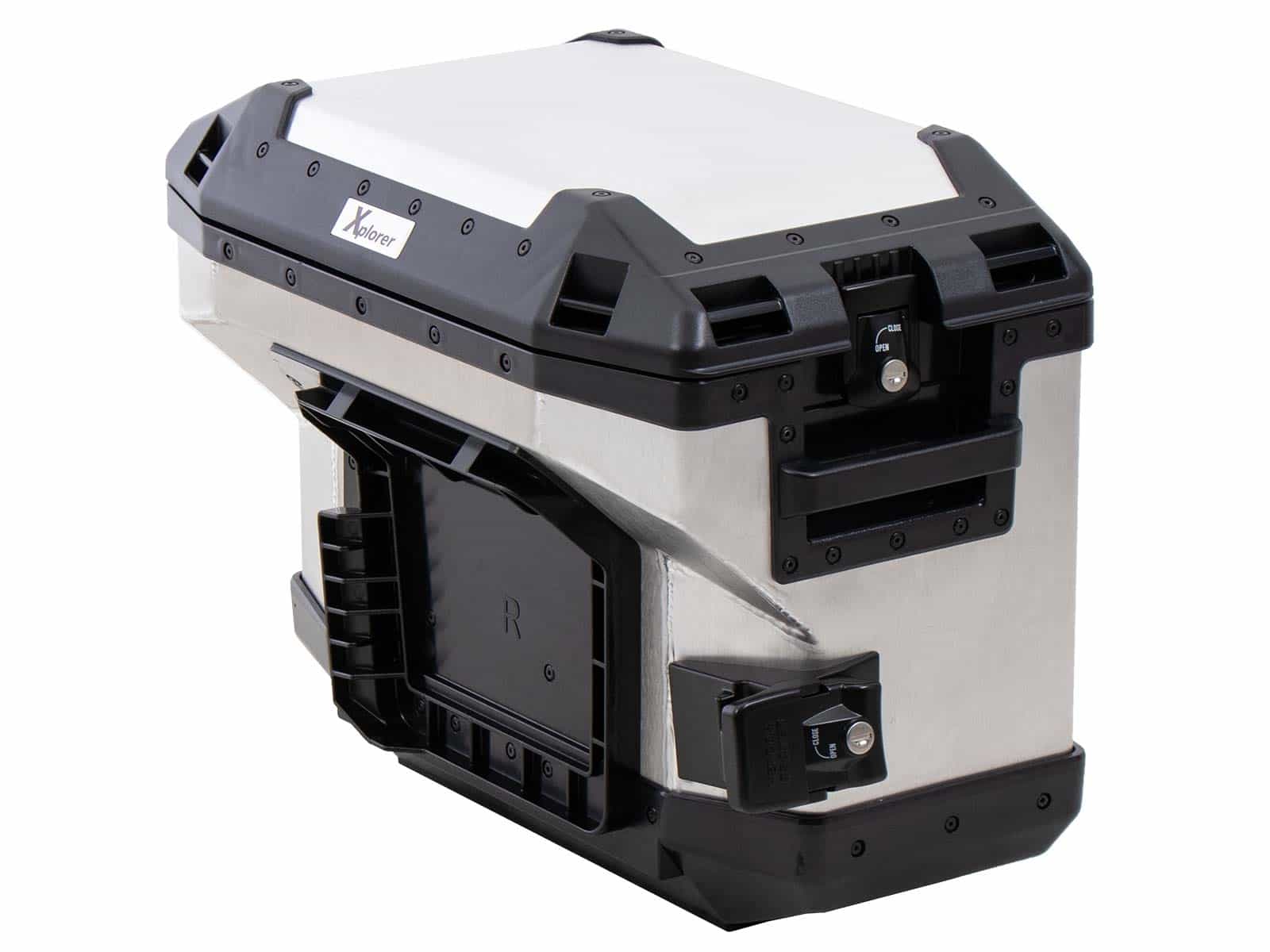 Valises latérales Alu Xplorer 37 Cutout (évidées pour le pot d'échappement) droit argenté Hepco & Becker