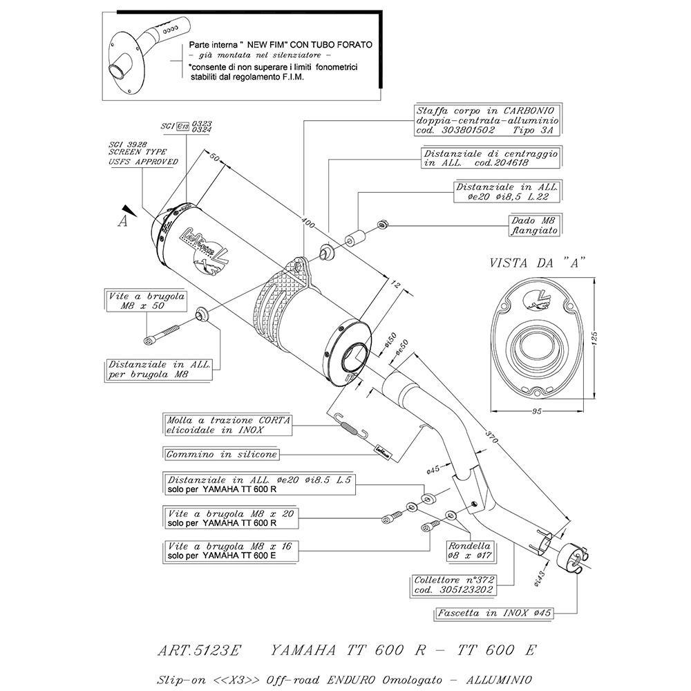 LeoVince système d'échappement X3, aluminium, slip on pour Yamaha TT 600 R / TTE 600