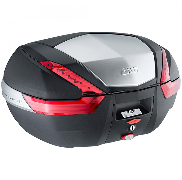 V47 MONOKEY Topcase 47 litres noir / alu avec réflecteurs rouges d'origine Givi