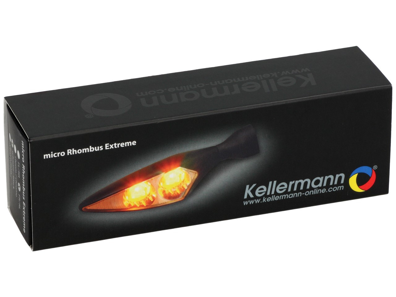 Clignotants Kellermann, Rhombus Extreme, acier, LED, VR/HL, 12 V, noir satiné, M8x20, homologués E