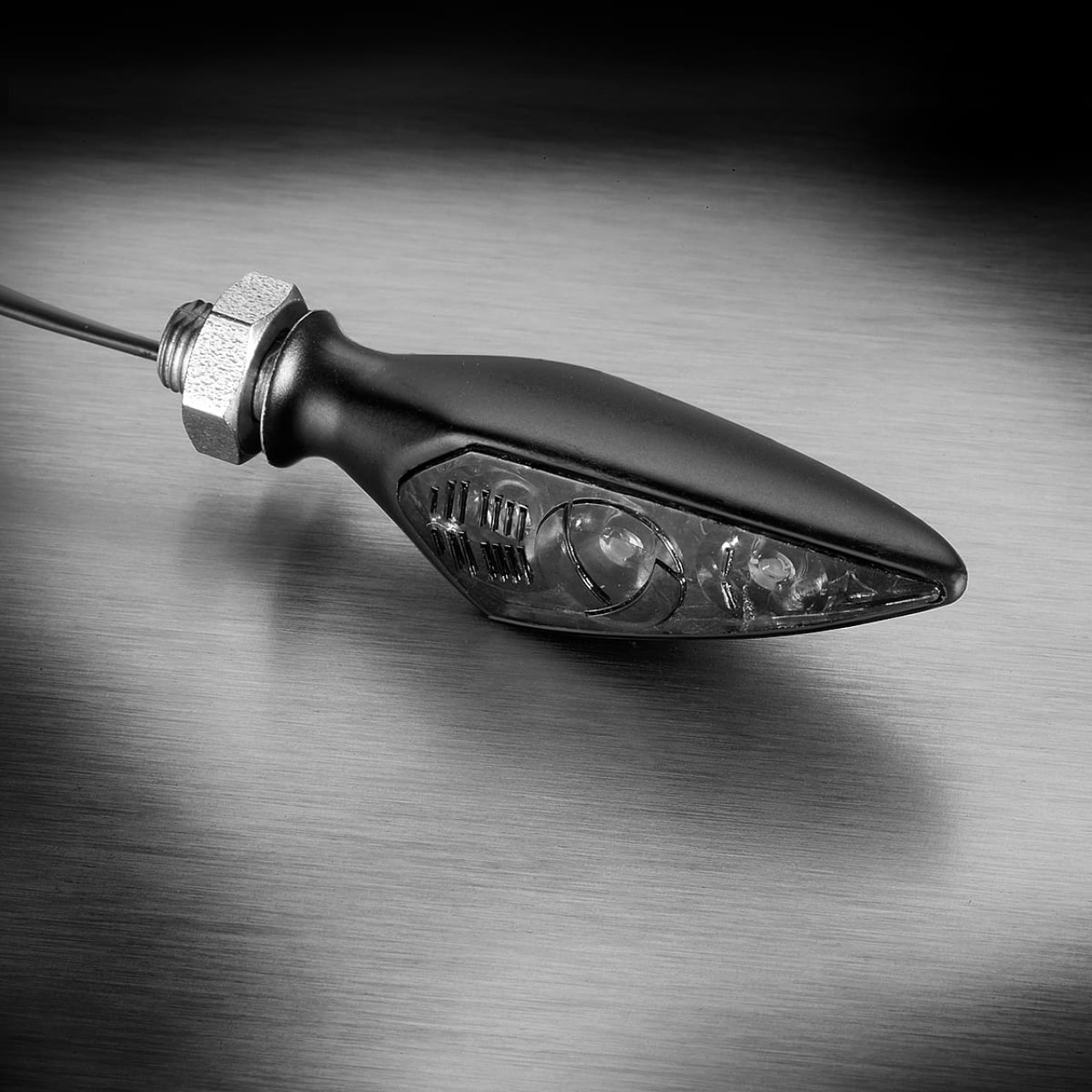 Clignotants Kellermann, Rhombus S Dark, aluminium, LED, VR/HL, 12 V, noir satiné, M5x0,5x6,5