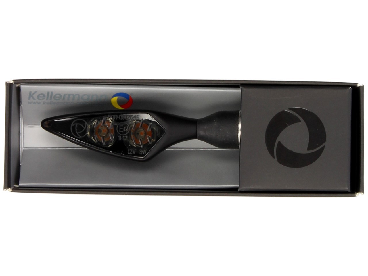 Clignotants Kellermann, Rhombus Dark, acier, LED, VR/HL, 12 V, noir satiné, M8x20, homologués E