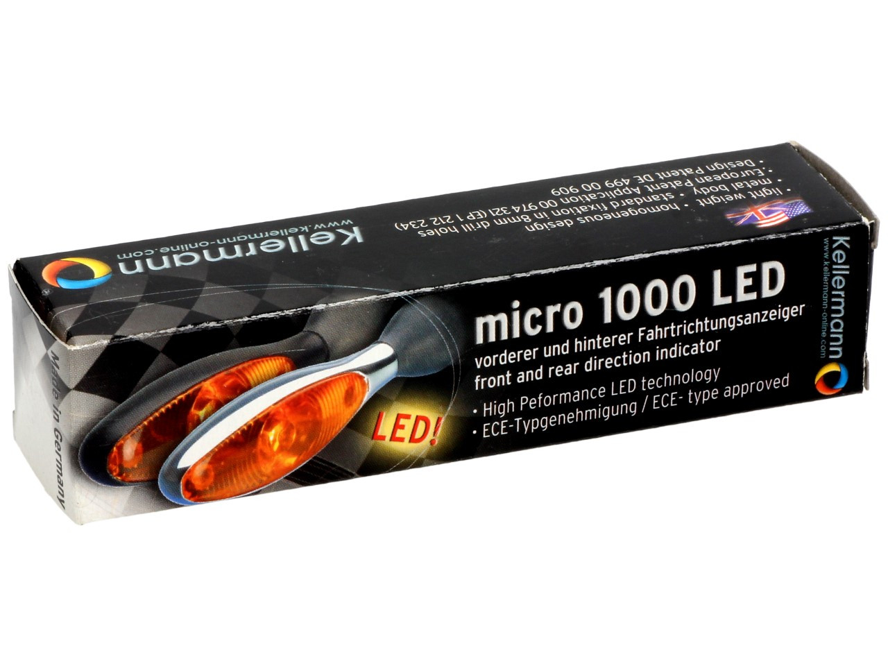 Clignotant Kellermann, Micro 1000 LED, acier, LED, V/H, G/D, 12 V, chrome brillant, M8x20