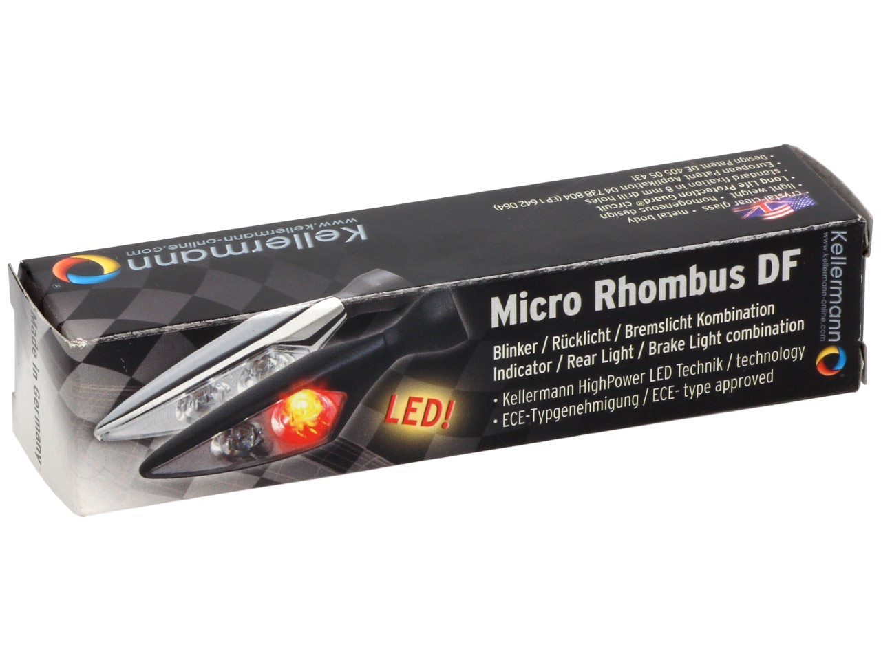 Kellermann Clignotant, feu arrière et feu stop, Rhombus DF, acier, LED, HR, 12 V, chrome mat, M8x20