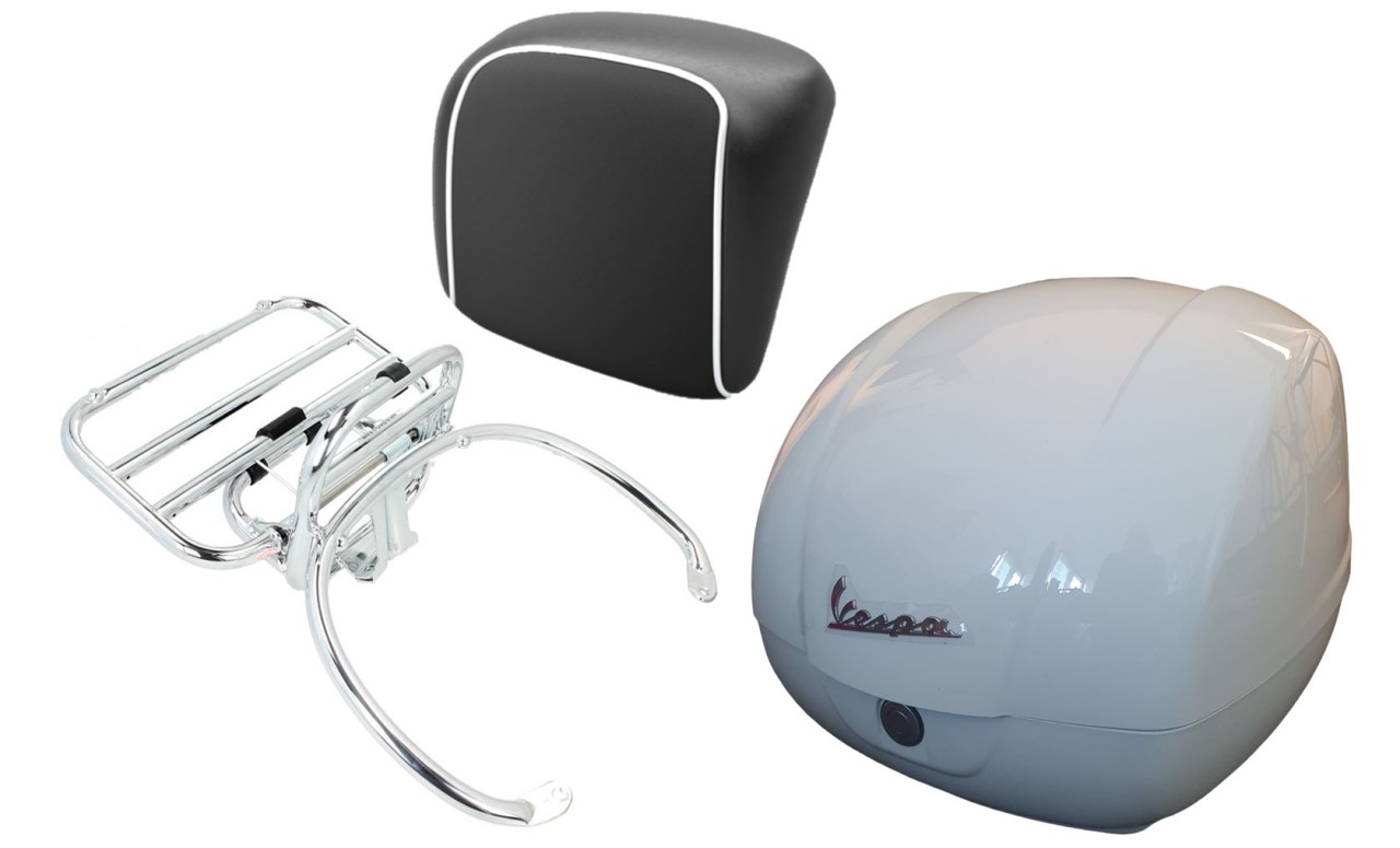 Kit top case 36L blanc (B04), porte-bagages chrome pour Vespa GTS 125/300/310