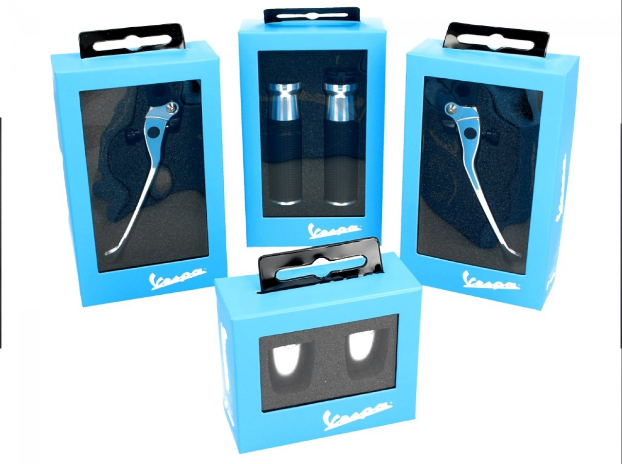 Kit guidon, aluminium anodisé, set poignées, leviers et embouts de guidon pour Vespa GTS