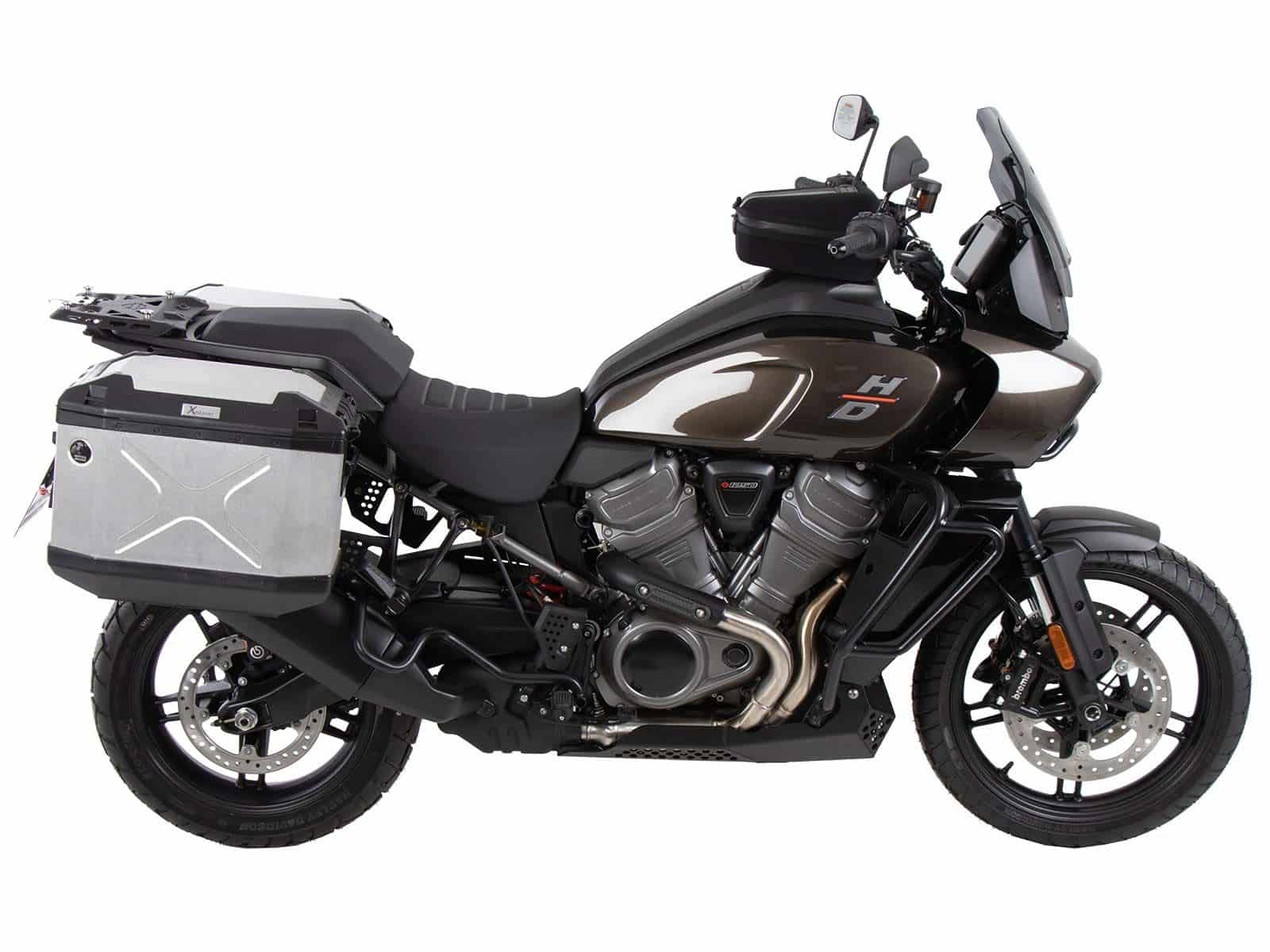 Kit de support de valises Cutout y compris kit de valises Xplorer Cutout argent pour Harley Davidson Pan America (21-)