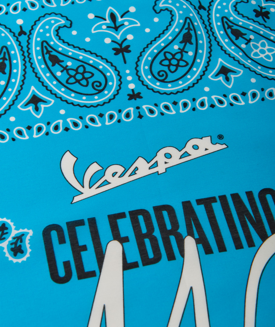 Bandana Vespa "140 ans de Piaggio" bleu blanc