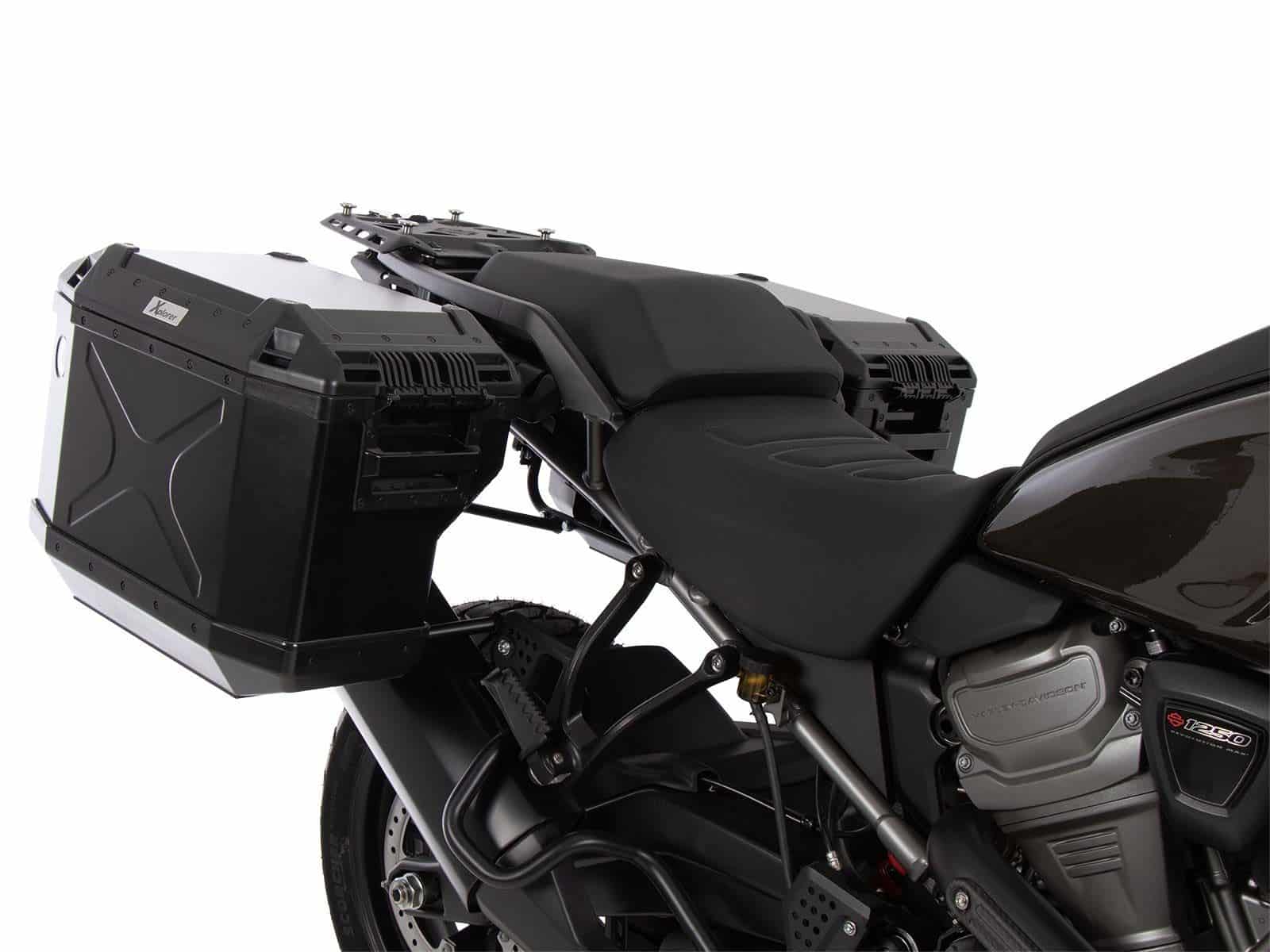 Kit de support de valises Cutout y compris kit de valises Xplorer Cutout noir pour Harley Davidson Pan America (21-)
