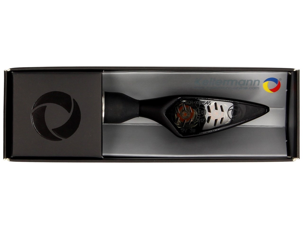 Clignotants Kellermann, Rhombus Dark, acier, LED, VL/HR, 12 V, noir satiné, M8x20, homologués E