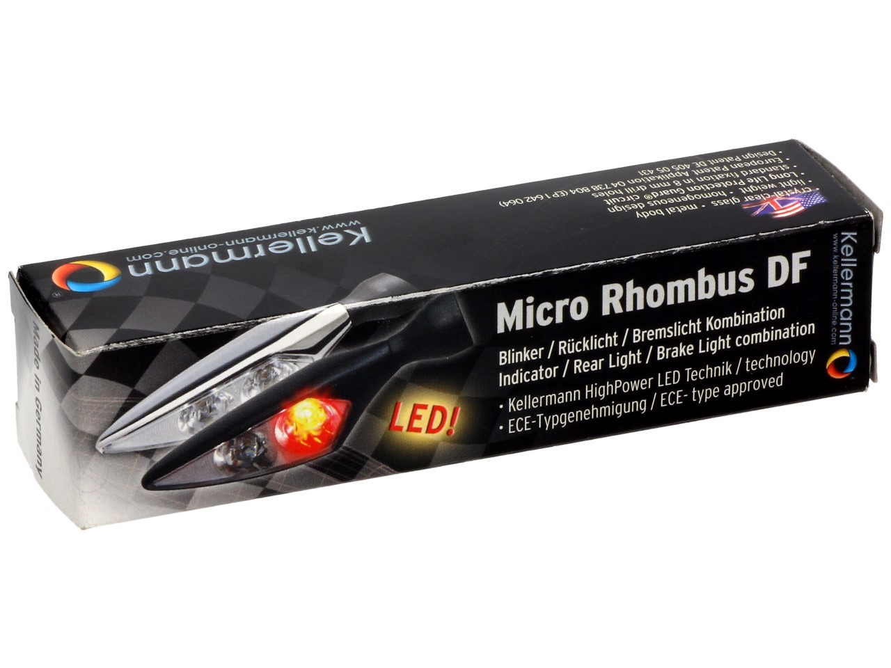 Kellermann Clignotant, feu arrière et feu stop, Rhombus DF, acier, LED, HL, 12 V, chrome brillant, M8x20