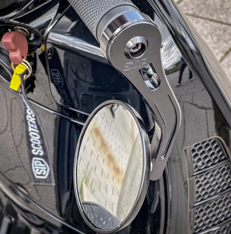 Rétroviseur d'extrémité de guidon pour Vespa, gauche ou droite, rond, noir brillant