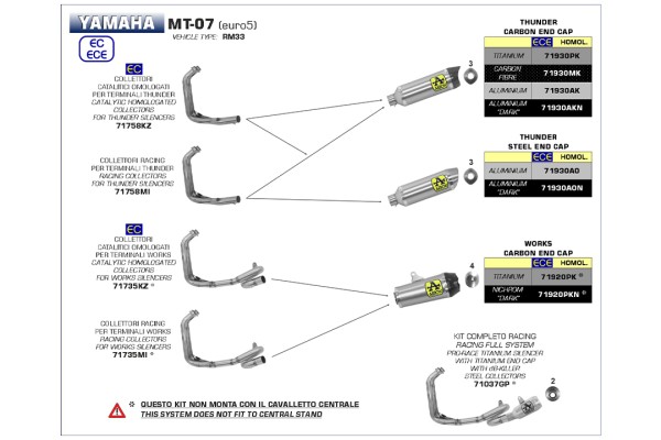 ARROW Racing-Krümmer ohne Katalysator für Yamaha Tracer 700 Modelljahr 2020-, MT-07 2021-