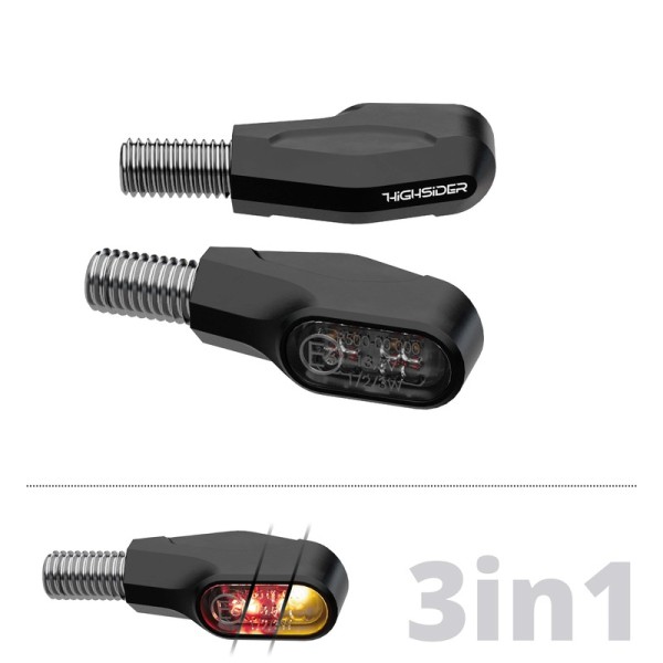 HIGHSIDER pro Ventura-X LED feu arrière, feu stop, clignotant noir 3en1, homologué E (paire)