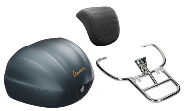 Kit top case 32L Blue Officina 8 (D31), coussin dorsal noir pour Vespa Sprint / Primavera
