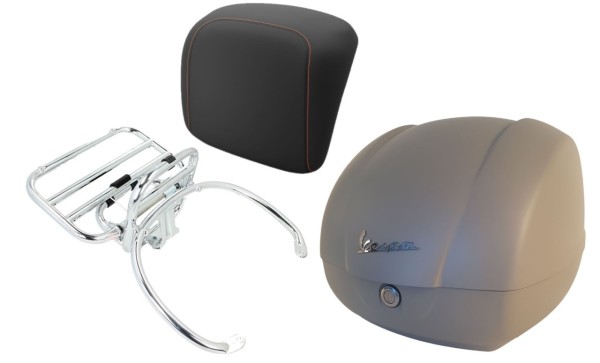 Kit top case 36L beige mat (Q03), porte-bagages chrome pour Vespa GTS 125/300/310