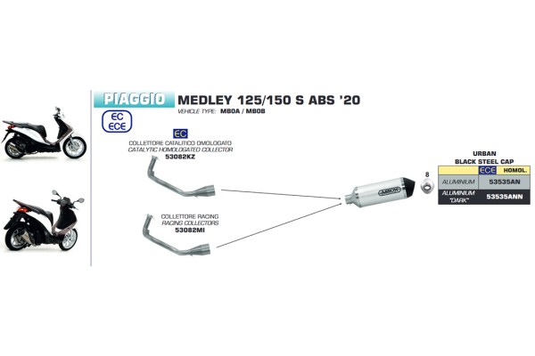 ARROW Racing-Krümmer für Piaggio Medley 125 2020- / Medley 150 2020- , ohne Katalysator