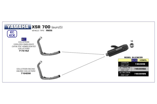 ARROW Krümmer mit Katalysator für Yamaha XSR700 ab Modelljahr 2021-