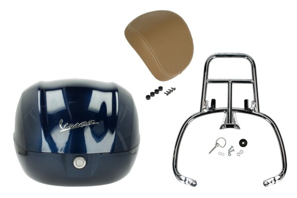 Kit top case 32L blue midnight (222/A), coussin dorsal beige pour Vespa Sprint / Primavera
