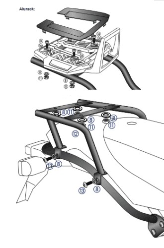 Support de top case Alurack pour BMW HP2 /Enduro/Megamoto (05-08) Hepco & Becker