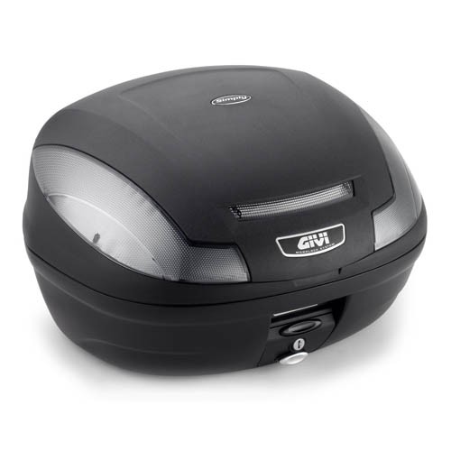 E470 Simply III TECH Topcase MONOLOCK noir avec réflecteurs transparents et plaque d'origine Givi