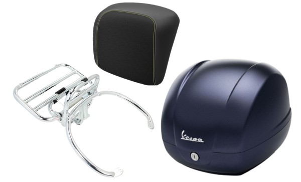 Kit top case 36L bleu foncé mat opaque (288/A), porte-bagages chromé pour Vespa GTS 125/300/310