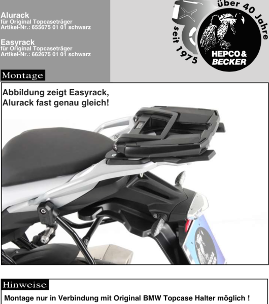 Support de top case Alurack à combiner avec le support de top case d'origine BMW pour la BMW S 1000 XR (15-19)