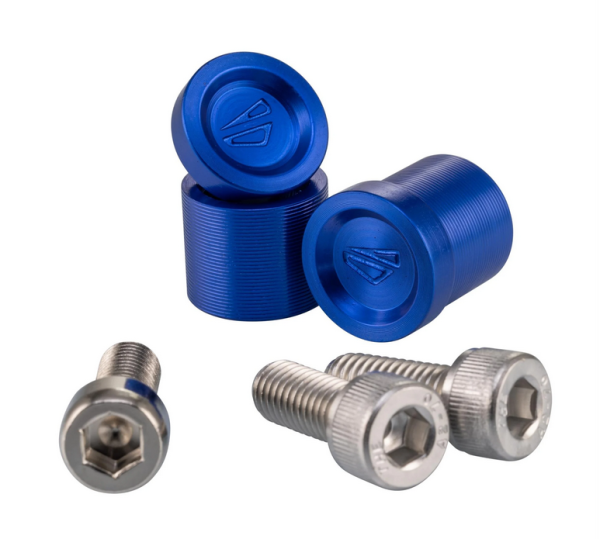 Cache trou rétroviseur gauche & droite FABRICA pour Vespa, bleu anodisé